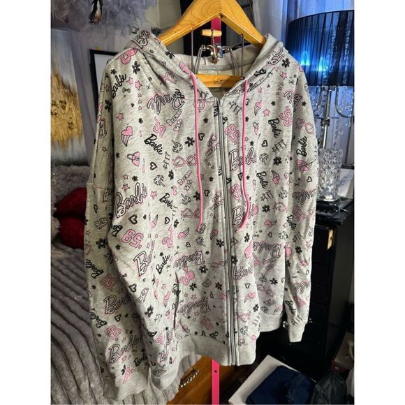Plus 3xl /xxxl juniors Barbie novelty logo graffiti graphic  hooded sweatshirt - Picture 4 of 9